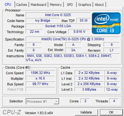Core i3-3225 CPU-Z